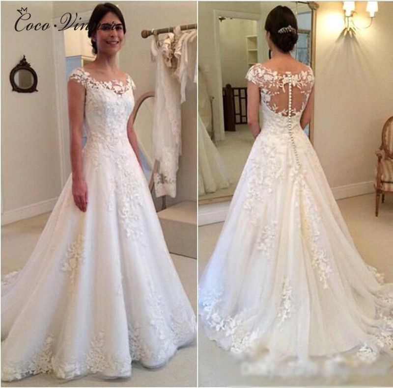boat neck a line wedding dress