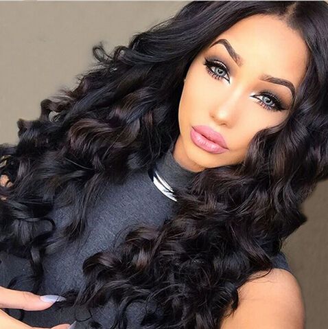 Charming Fashion Silky 65cm Long Black Wavy Curly With Bady Wavy