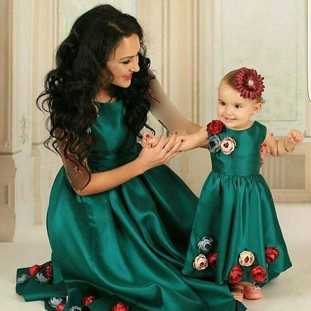 Vestidos de madre e hija de color verde hasta el tobillo vestido de Vestidos baratos