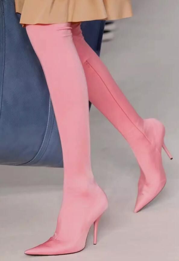 Compre Rosa Roxo Stretch Nude Coxa Botas Altas Dedo Apontado Salto Alto Mulheres Botas Longas Estilo Kim Kardashian Over The Knee Botas De Worldfashionboutique, $492,44 | Pt.Dhgate.Com