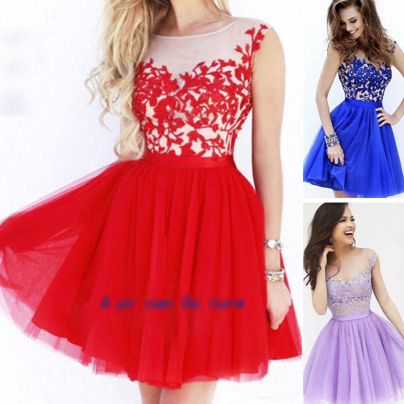 Womens Bridesmaid Lace Prom Short Dress Ball Gowns Formal Evening Party Cocktail