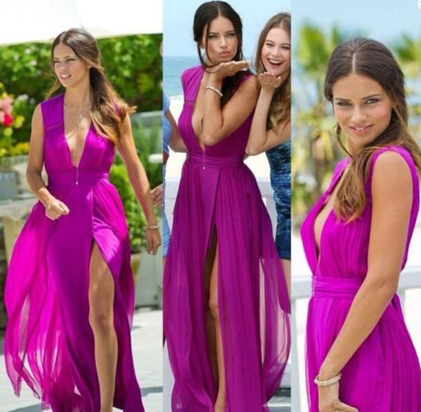 Acquistare Abiti Lunghi Da Promenade Lungo In Chiffon Foderato In Chiffon  Fucsia Abito Lungo Con Scollo A V Maxi Abito Da Sera In Raso Con Scollo A  Barchetta Abiti Estivi Da Spiaggia