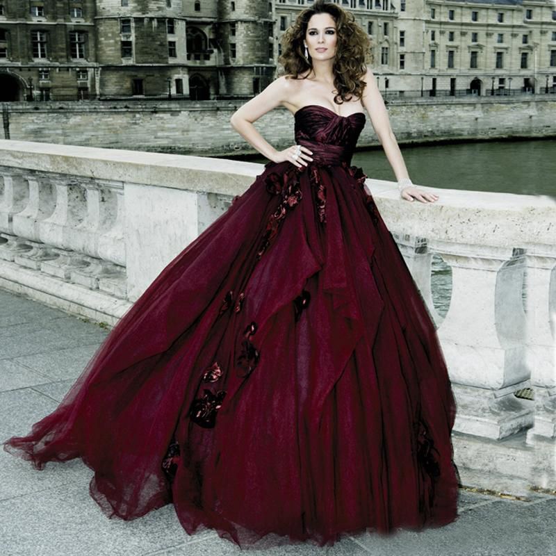 Acquistare 2017 Abiti Da Sposa Gotico Vittoriano Ball Gown Tulle Sweetheart  Con Fiori Fatti A Mano Borgogna Halloween Abiti Da Sposa Vestido De Novia  Economico | Consegna Veloce E Qualità | DHgate Italy