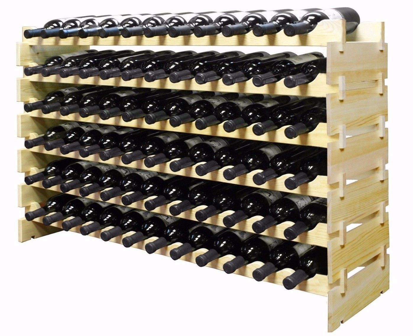 2021 72 Bottles Stackable Wine Display Storage Rack Pine Wood