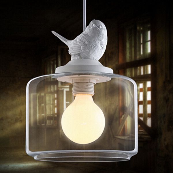 Vintage Bird Industrial Clear Glass Cover Lampshade Pendant Light Vintage Bird Industrial Clear Glass Cover Lampshade Pendant Light Hanging Ceiling Lamp E27 Bulbs Chandeliers
