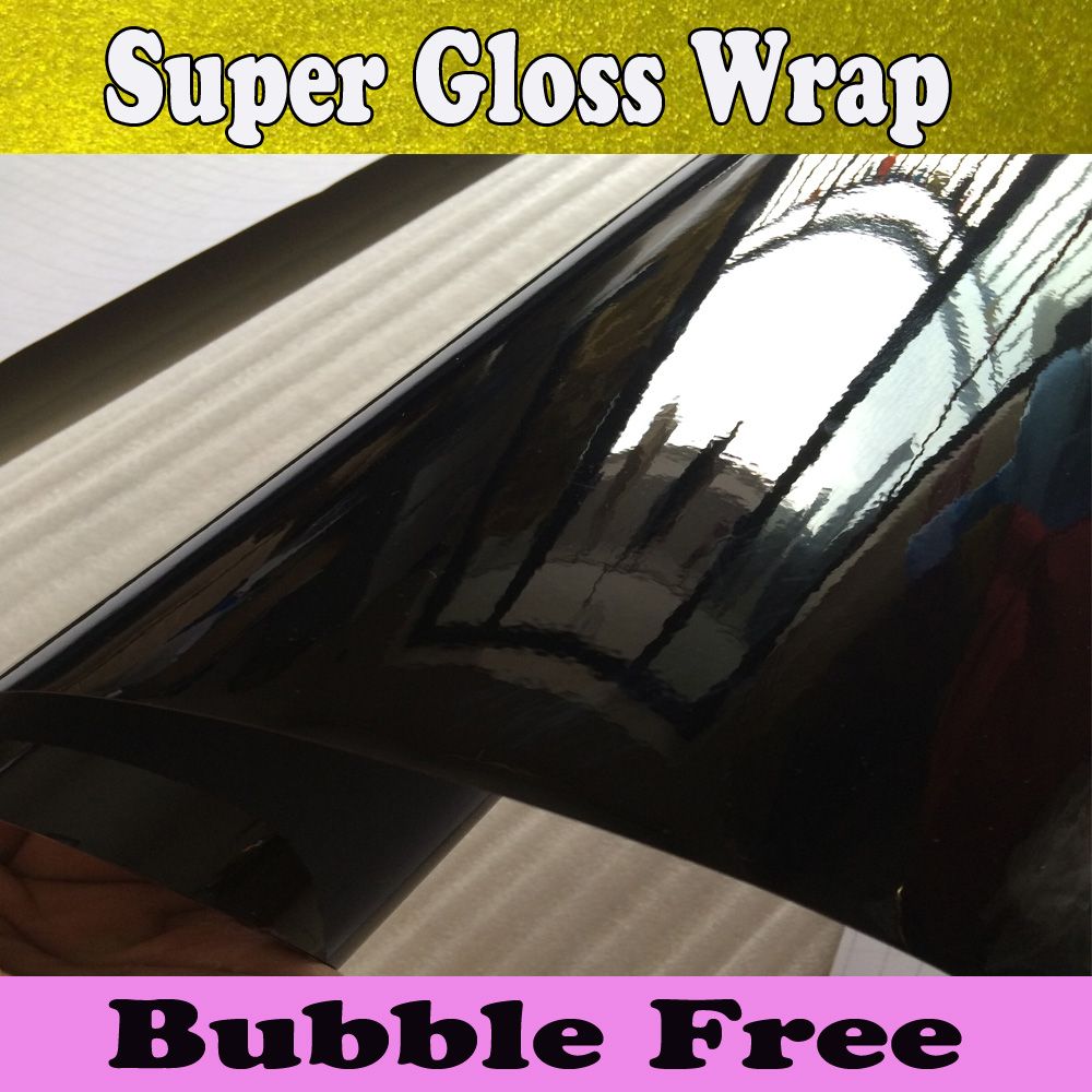 sans Bulle Application Noir Brillant Vinyle Enveloppe Voiture Divers Tailles