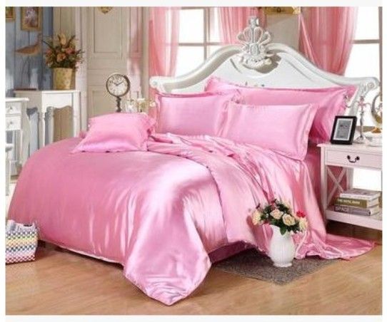 Silk Bedding Set California King Size Queen Full Twin Pink Satin