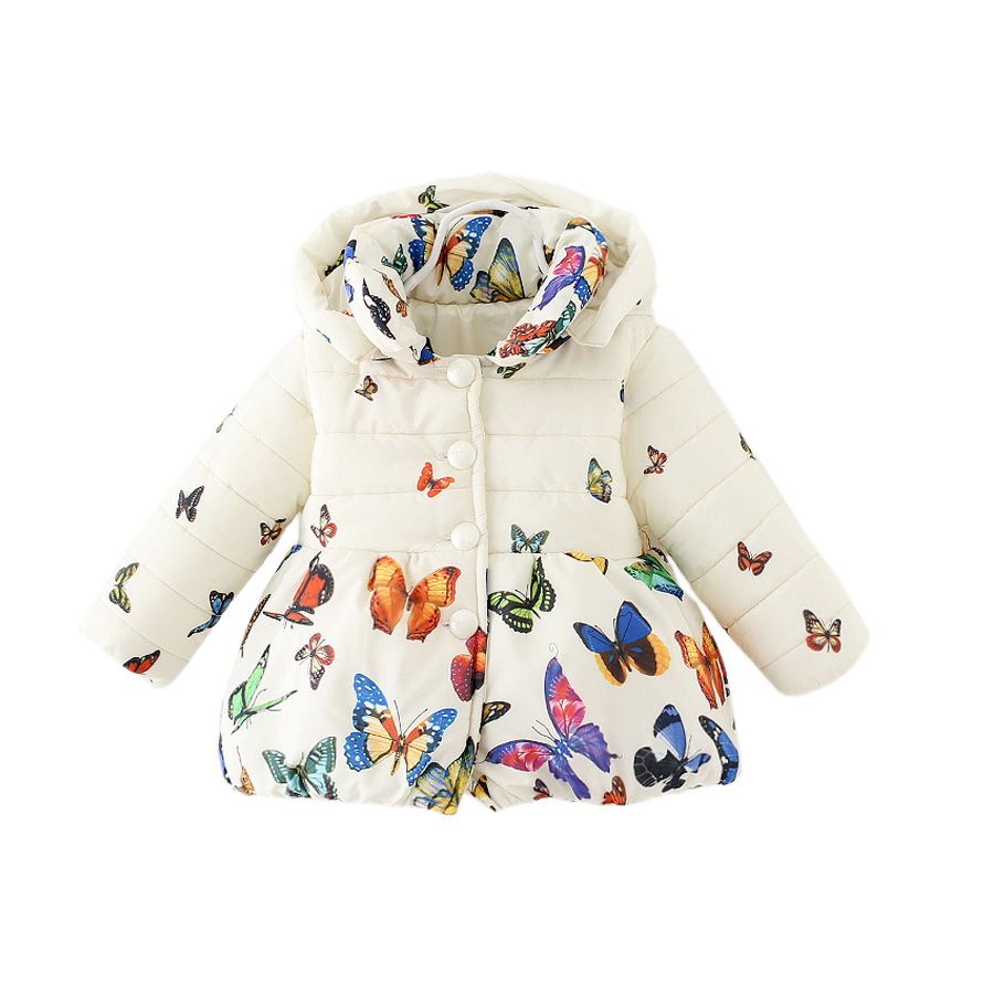 Kid Baby Little Girls Winter Butterfly Print Hooded Coat Jacket Thick Warm