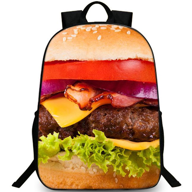 Hamburger Backpack Meat Sandwich Daypack Burger Food Schoolbag Leisure