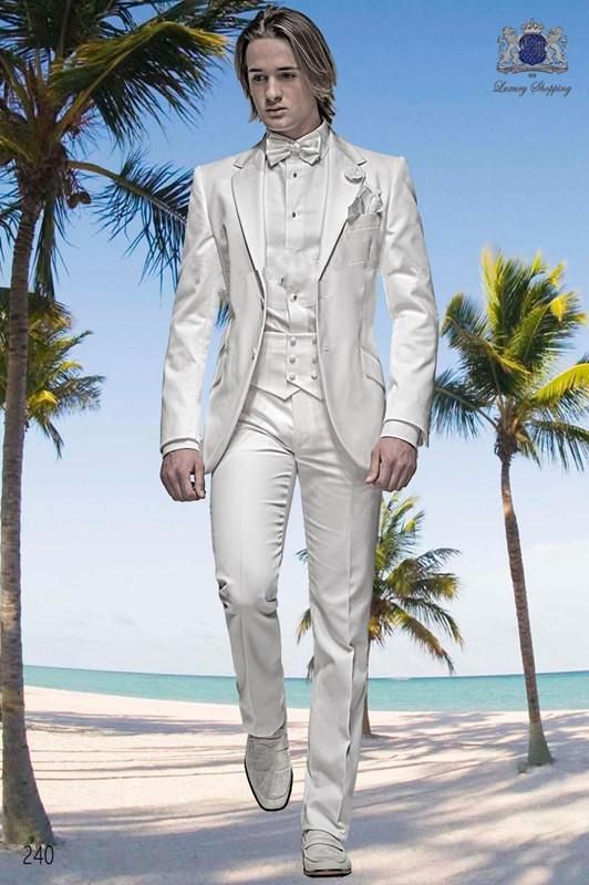 Acheter Nouveaux Smokings De Mariage Costumes Smoking Blanc Veste Pantalon Cravate Costume Pour Homme Costume Personnalisé Pour Homme Meilleur