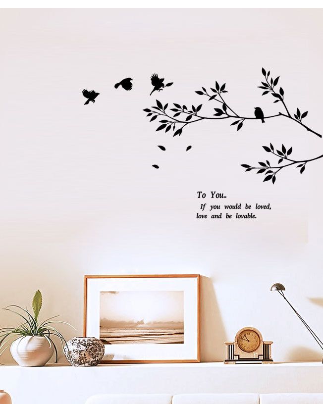 Black Wall Decal Art Sticker Birds Flying To The Tree Branch