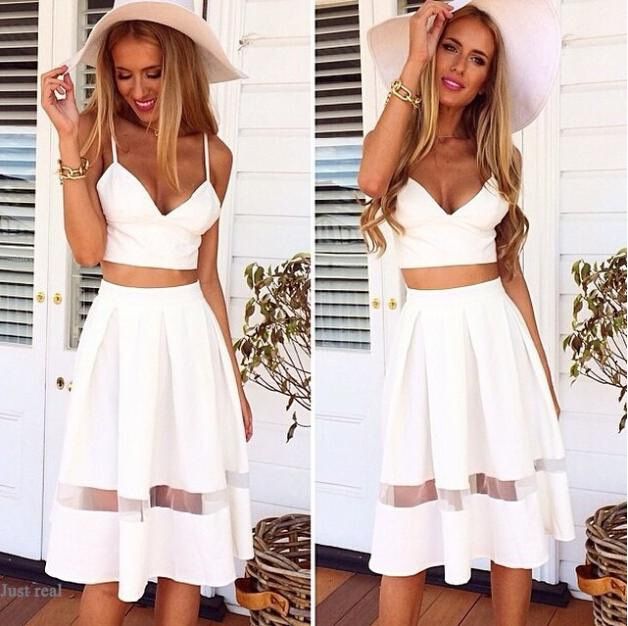 casual crop top and skirt set