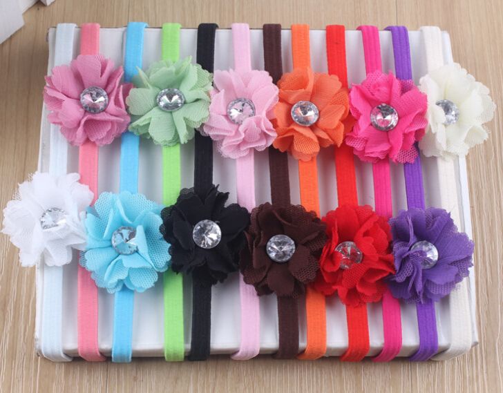 Children Hair Accessories Childrens Hair Rhinestone Chiffon Flower With