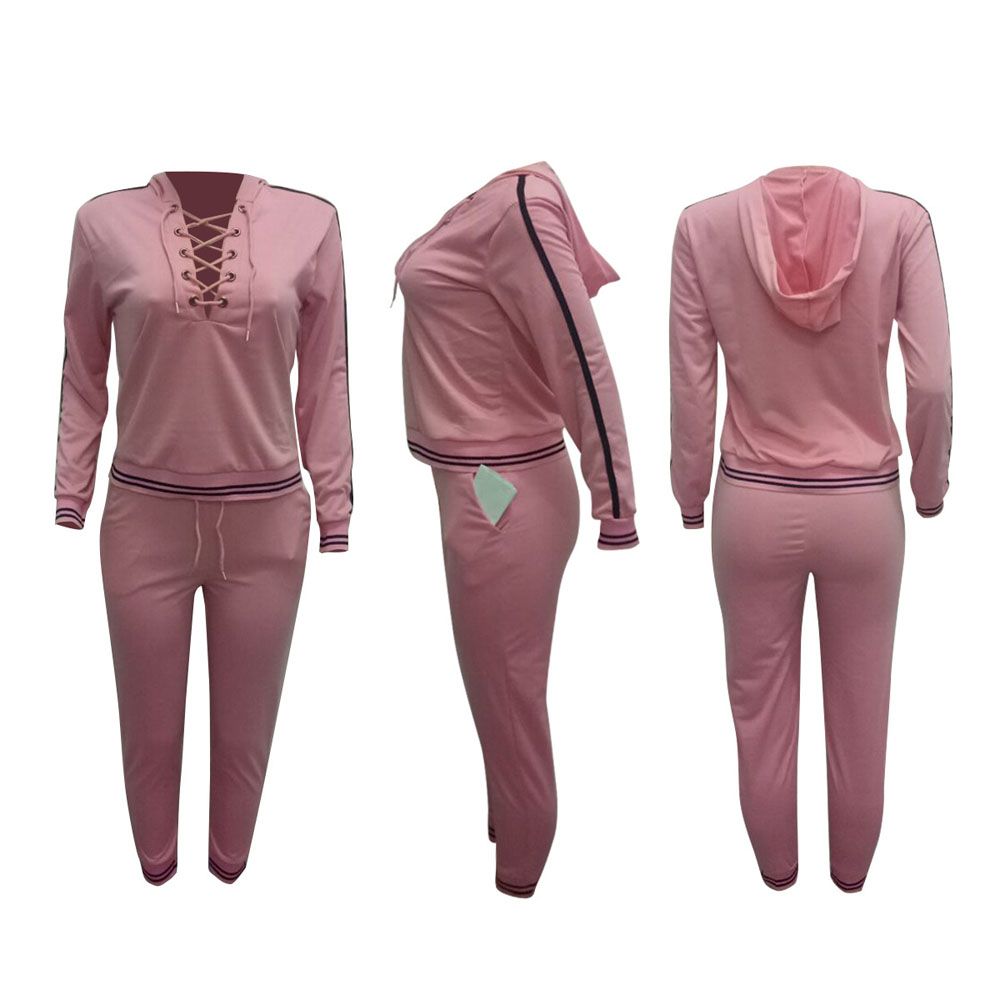 2021 Two Piece Women Sport Suit Sets Tracksuit Hooded Sweatshirt Pants ...