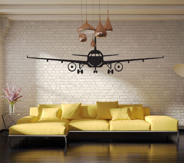 Black Airplane Wall Art Mural Decor Sticker Boys Kids Room Wallpaper Decal Poster Transfer Wall Graphic Wall Appique Big Stickers For Walls Big Wall