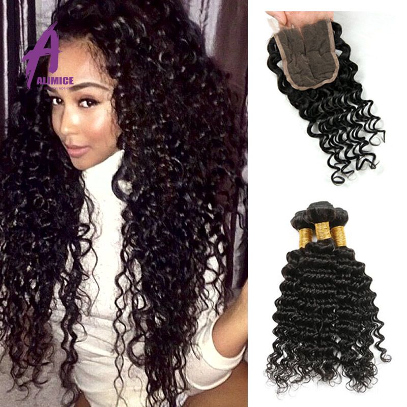Peruvian Deep Wave 3 Bundles With Closure 7a Grade Alimice
