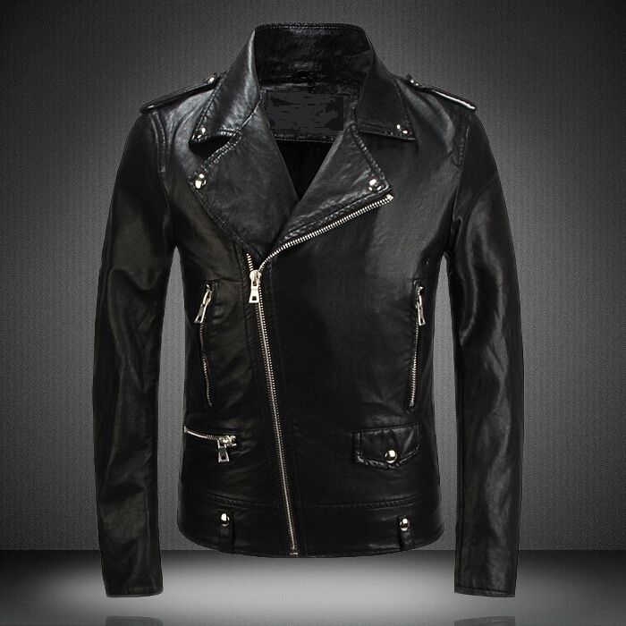 2018 Super Quality New Leather Jacket Fashion Mens Diagonal New Leather Jacket 2018 Fashion Mens Diagonal Zipper Slim Black Pu