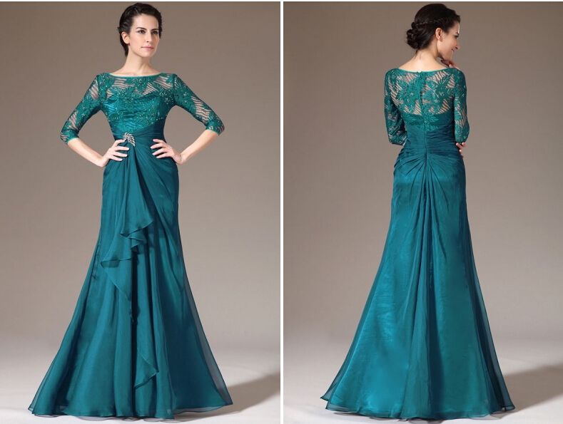 Acquistare Abiti Eleganti In Pizzo Madreperla Turchese Con Maniche Lunghe A  3/4 Con Collo A Scialle Plus Size Abiti Da Cerimonia La Festa Della Mamma  Economico | Consegna Veloce E Qualità | DHgate Italy