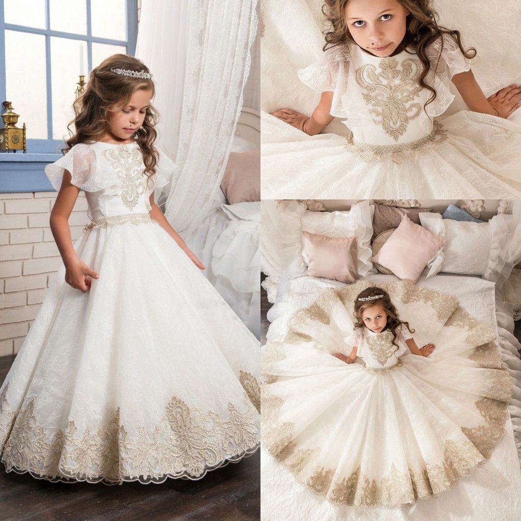 Abaowedding Lace Flower Girl Dress Champagne Kids Graduation Gowns ...