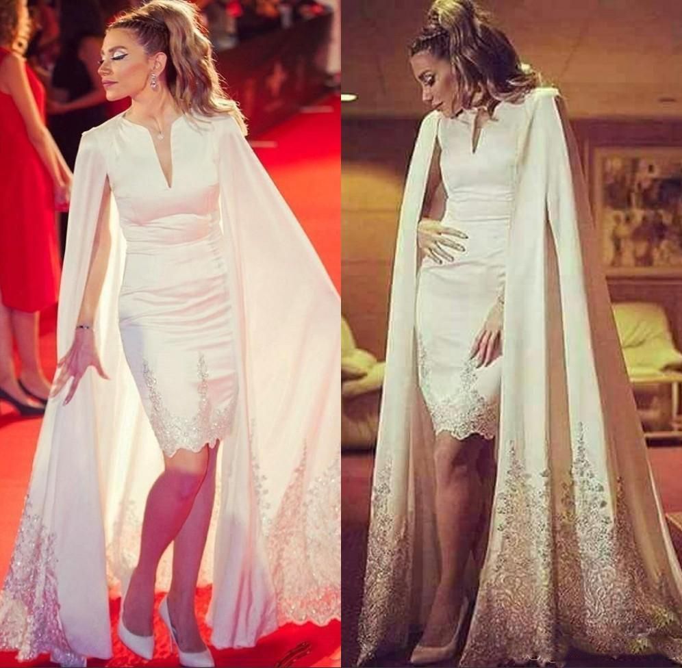 Saudi Arabia V Neck Evening Dresses Satin Cape Jacket/Wrap Style Lace ...