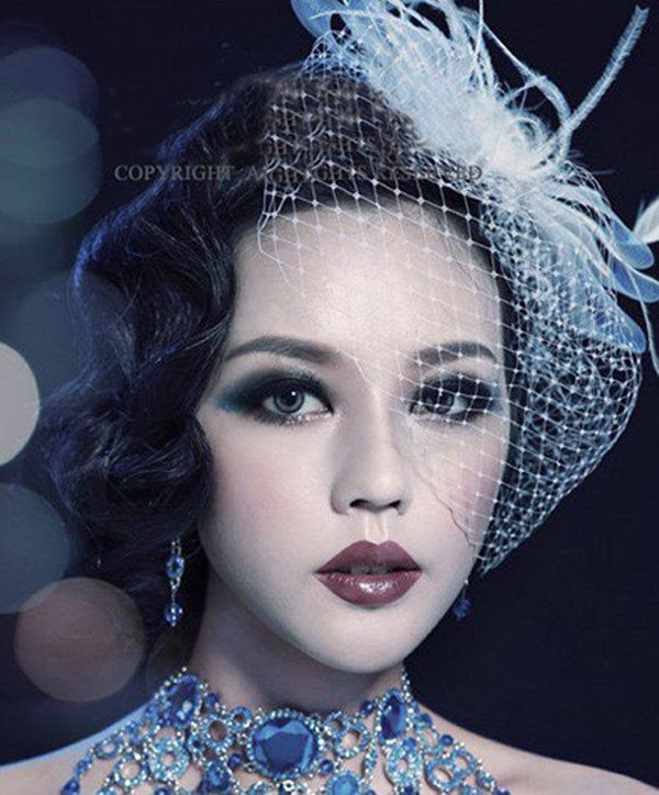 Wedding Headdress Ivory Feather Bow Large Mesh Small Hat Birdcage