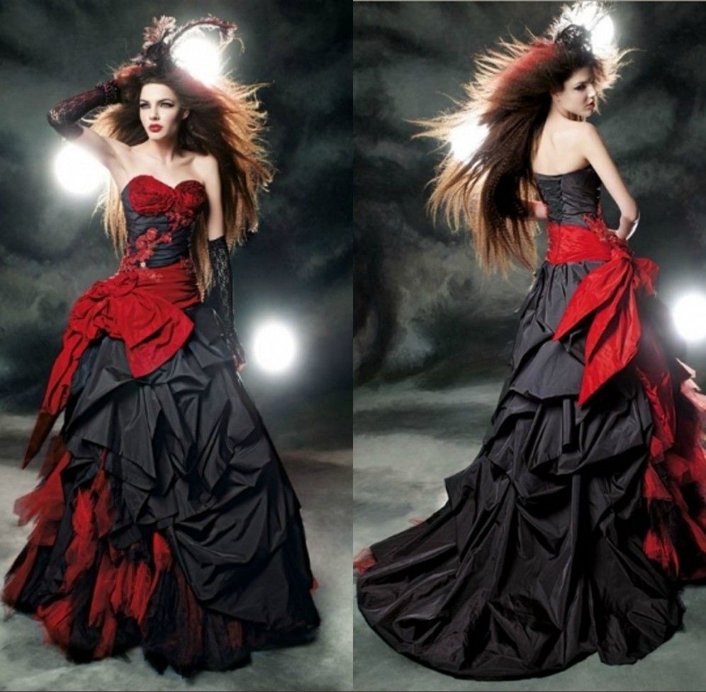 Sweetheart Taffeta Tulle Gothic Wedding Dresses Ball Gowns