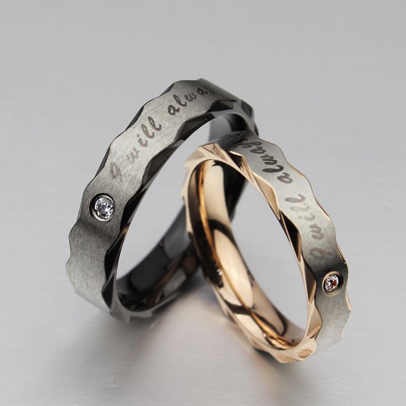 Titanio Acero Diamante Anillos Pareja Amante Regalo Nueva Corea Estilo Geometría Amor Anillos De
