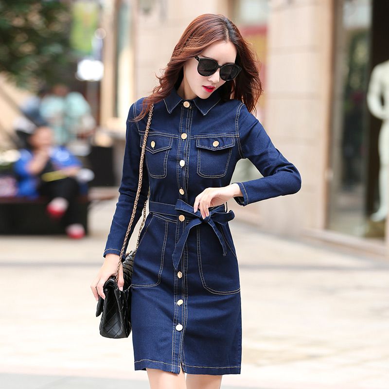 long sleeve womens denim dress
