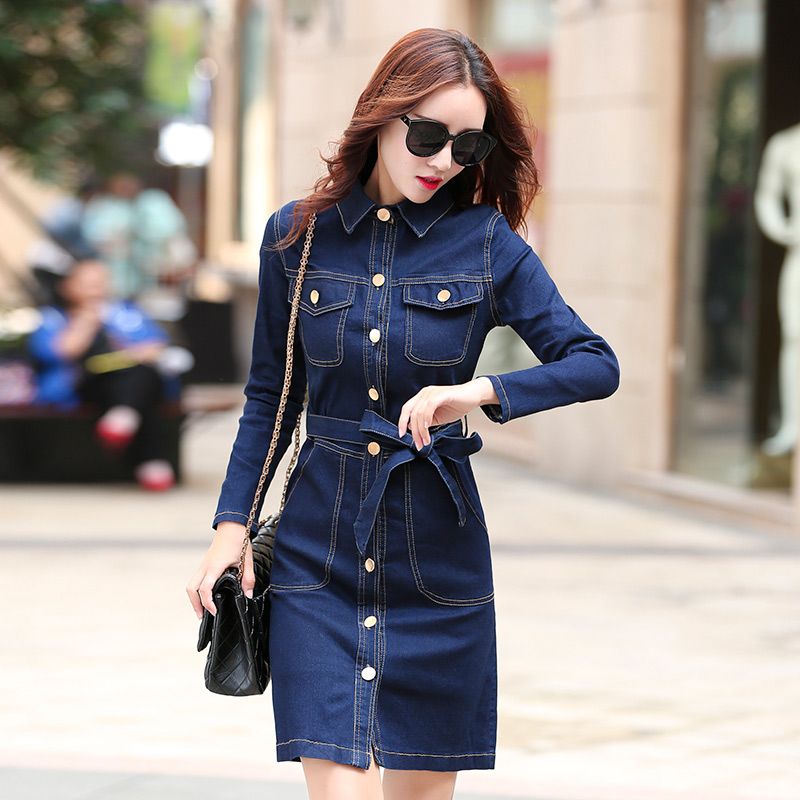 denim dress with long sleeves