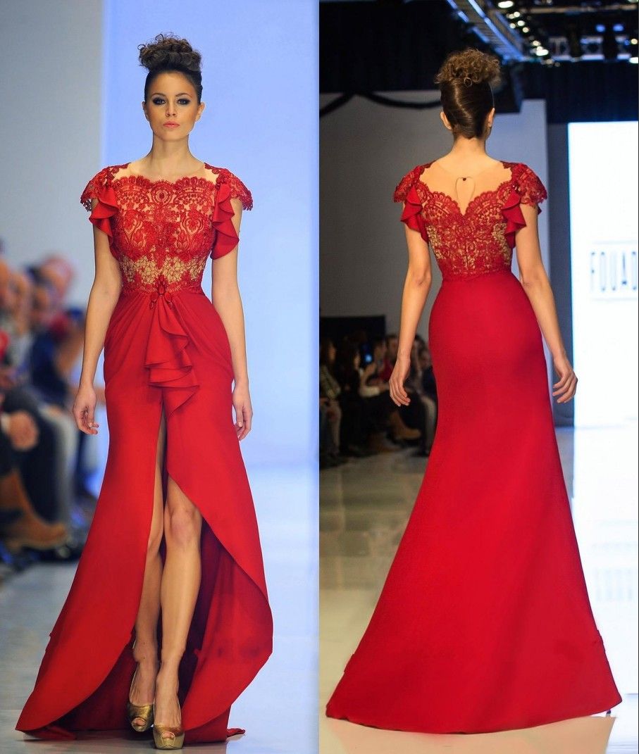 red lace evening dress