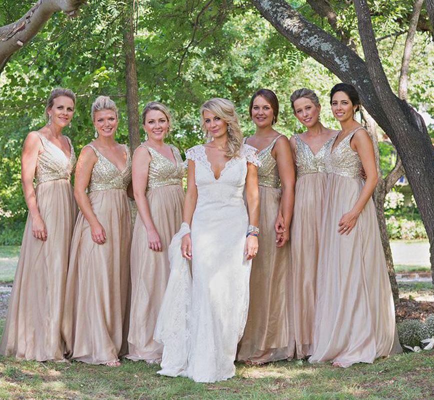 2021 V Cuello Vestidos de dama de honor Plus Size Champagne Sparkly Maid of Honor Bridal 2021 V Cuello Vestidos de dama de honor Plus Size Champagne Sparkly Maid of Honor Bridal