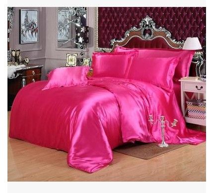Silk Satin Bedding Set Super King Size Queen Full Twin Hot Pink