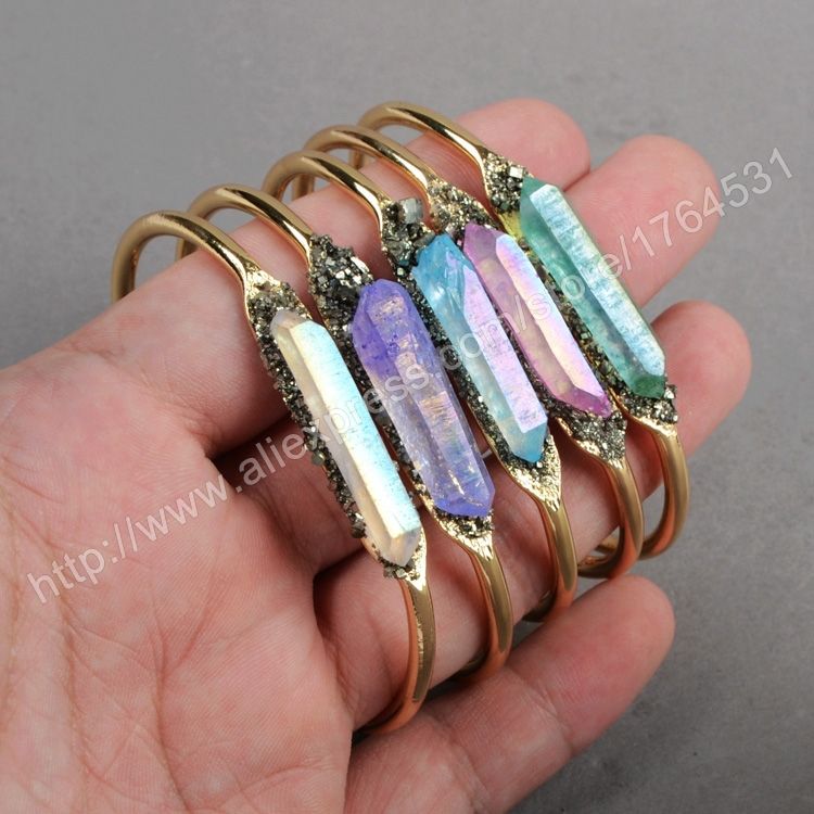 Druzy titanium electroplated gold bangles