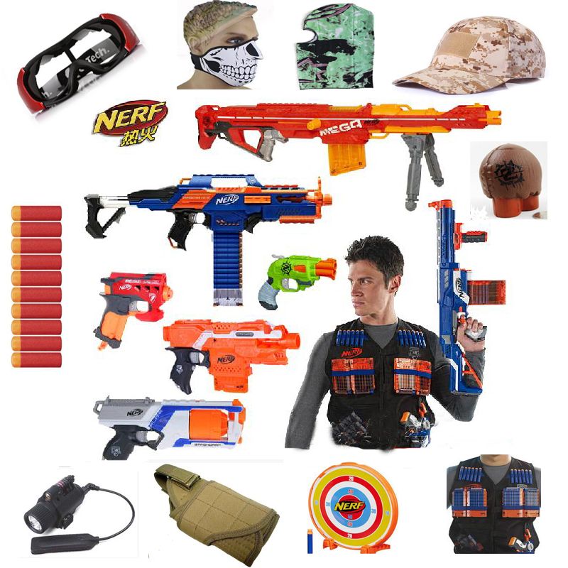 pistolas nerf con chaleco y gafas