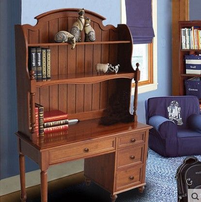 Solid Wood Bookcase Desk Combination Bookcase Desk Computer Desk