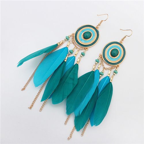 Dream Catcher Clip on Dangle Earrings Turquoise Stone Leaf Feather Dangle Black for Girls Gift