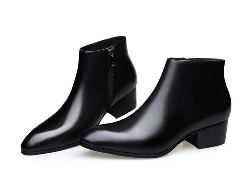 New High Heels Mens Genuine Leather Boots Shoes Men Fashion Buckle Design Pointed Toe Ankle Boots Office Career Work Boots Shoes Riding Boots Cheap