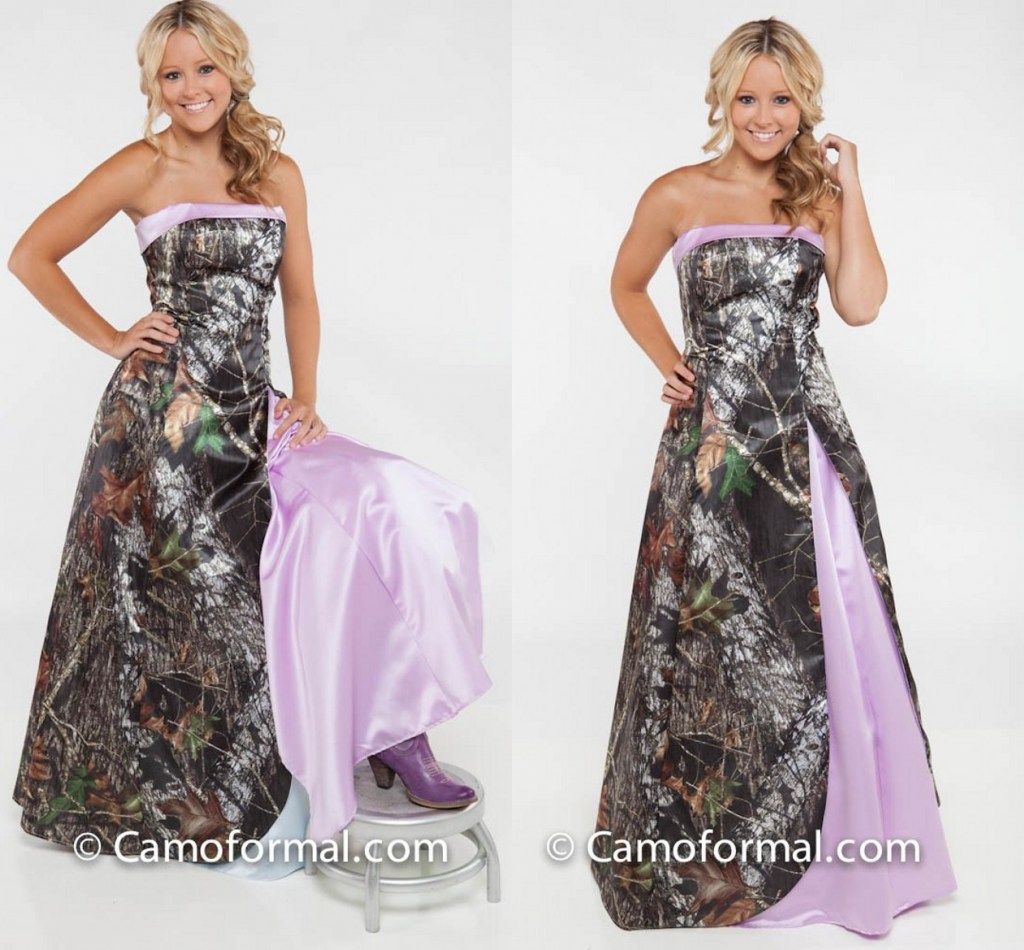2017 Light Purple Camo Wedding Dresses Strapless Satin Floor