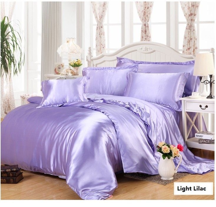 Silk Bedding Set Acid Lake Blue Satin Super King Size Queen Full