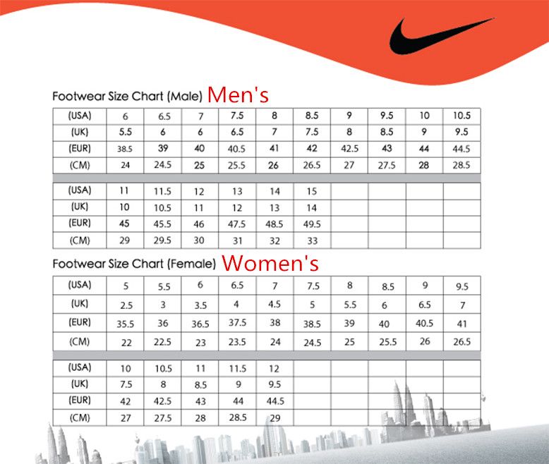 nike mens womens size conversion