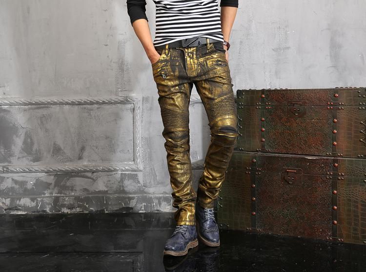 gold balmain jeans