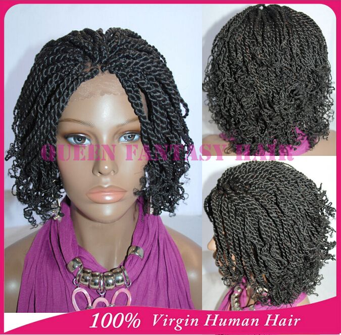 Full Hand Tied Short Kinky Twist Braided Lace Front Wigs African