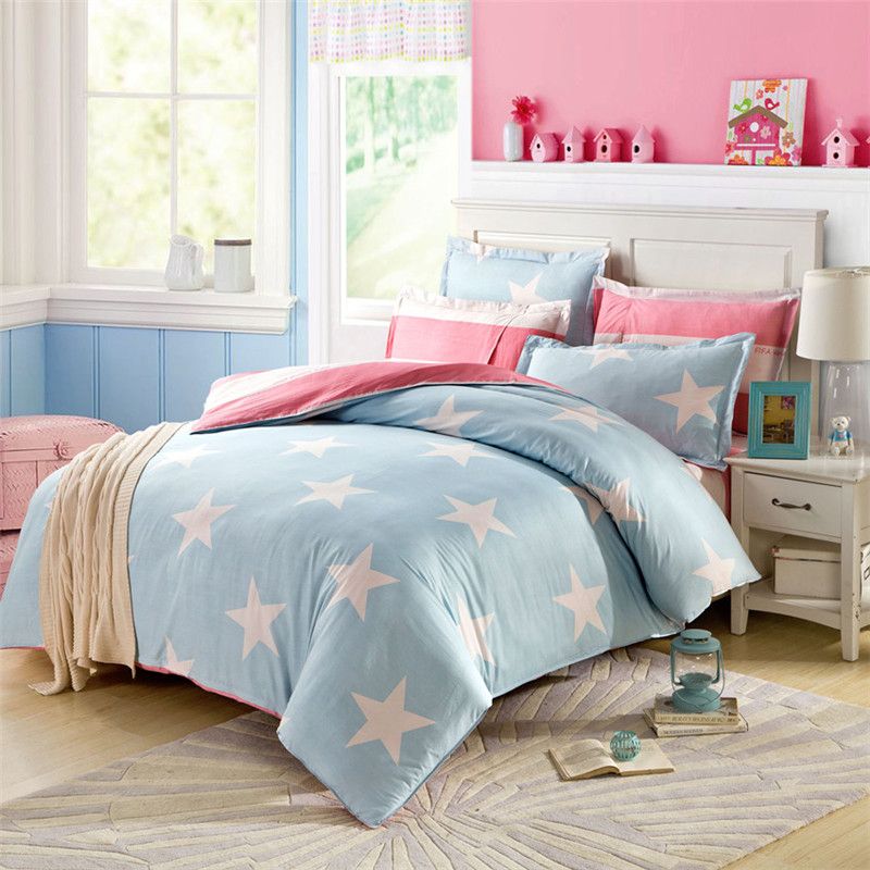 Sale White Stars On Sky Blue Bedding Sets Cotton Queen Size