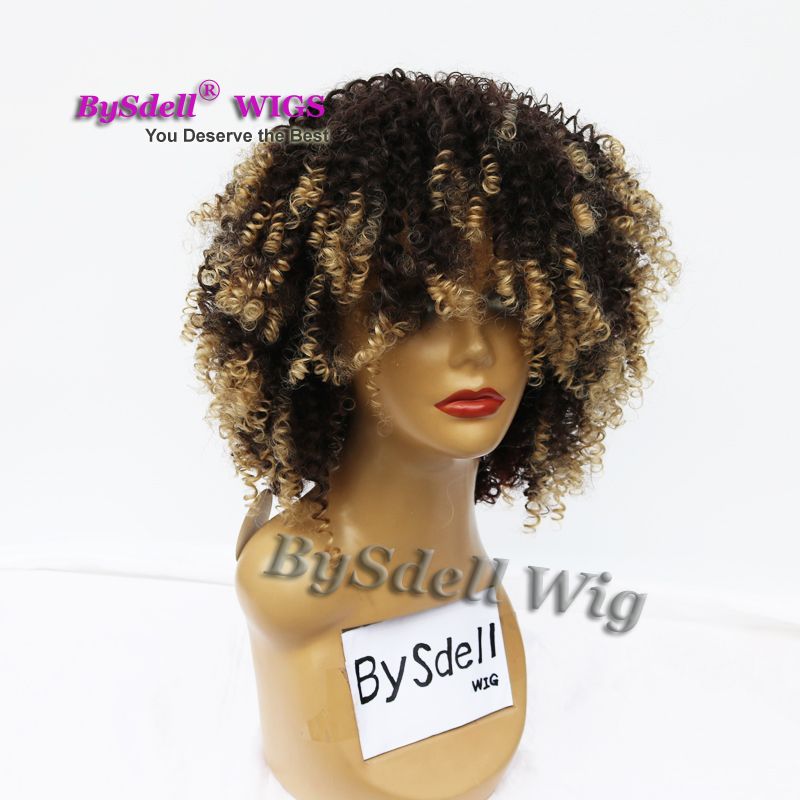 Sexy Lady Brown Blonde Ombre Color Kinky Curly Hair Wig Pretty