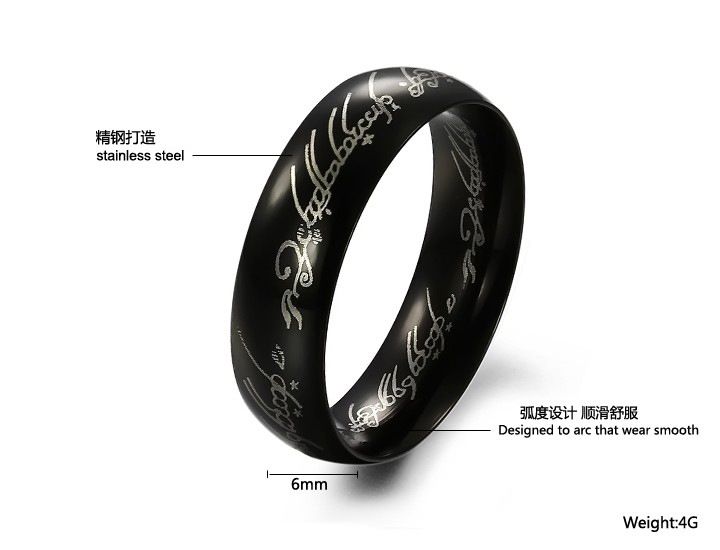 fashion jewelry movie mens finger rings the one ring titanium stainless steel black ring 6mm bague - The One Ring Wedding Band fashion jewelry movie mens finger rings the one ring titanium stainless steel black ring 6mm bague - The One Ring Wedding Band