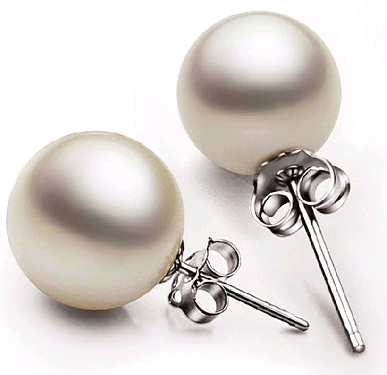 Plata Esterlina Bolas De Perlas Stud Pendientes 10mm
