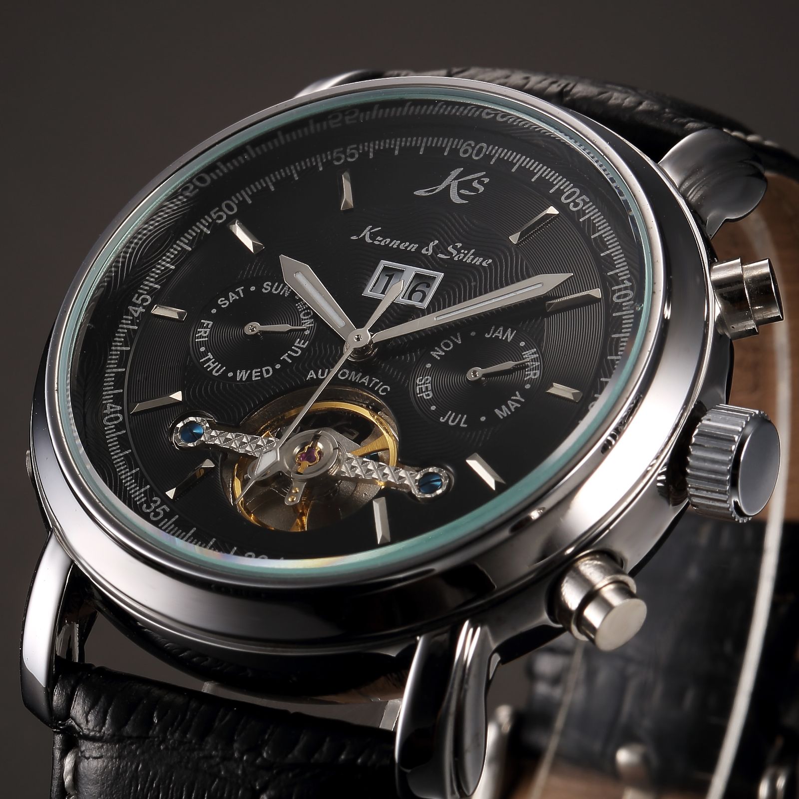 KS Men Mechanical Automatic Tourbillion Genuine Leather Band Classic