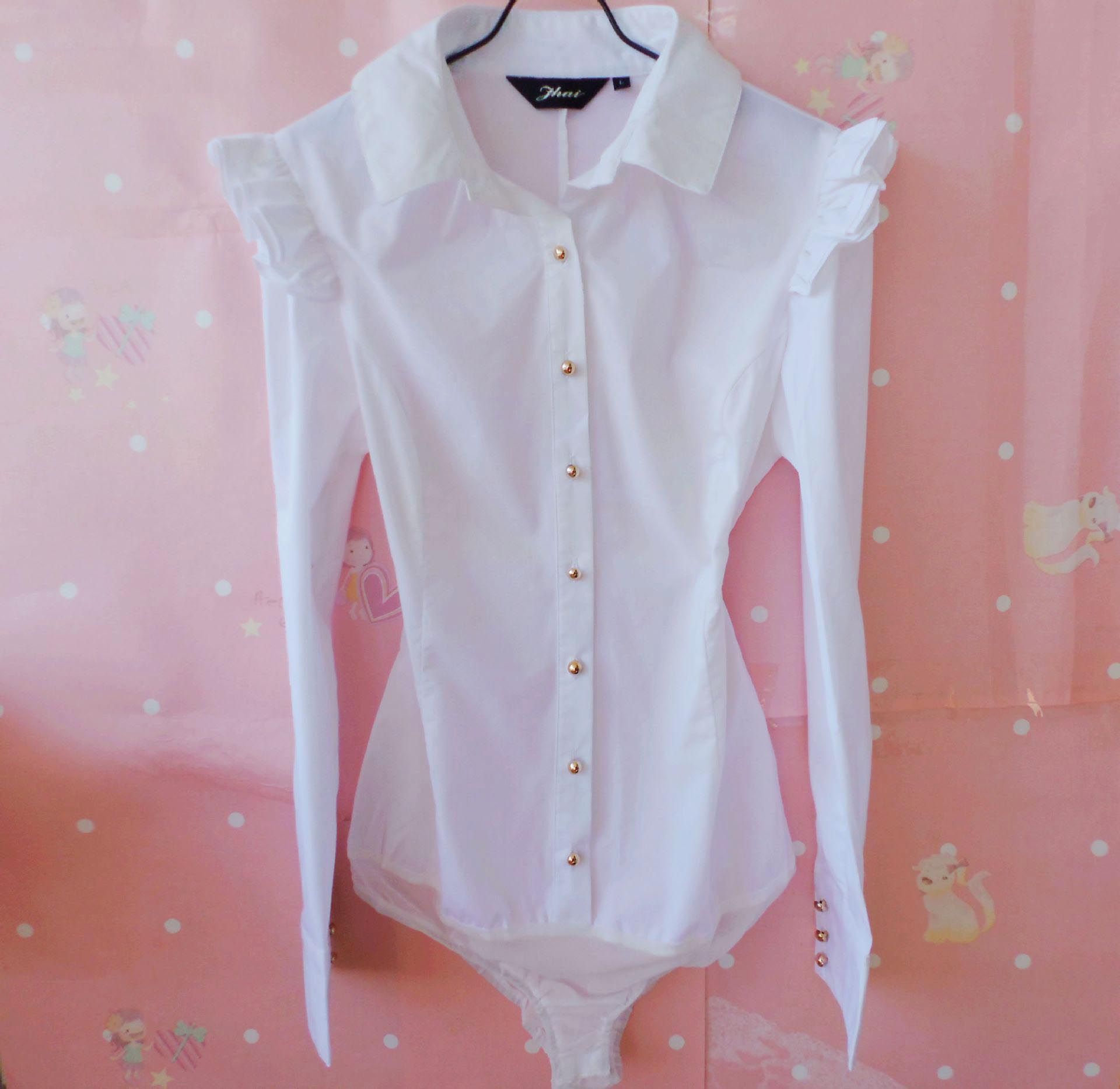 Las mujeres de la camisa blanca Body manga OL delgado botón camisas Tops ropa