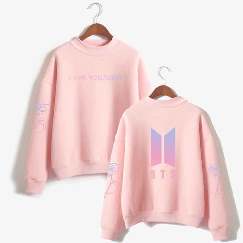 BTS New Logo Women Sweater Round High Neck Fleece Pullover Hoodie Sweatshirts Casual Cotton Printed Love Yourself