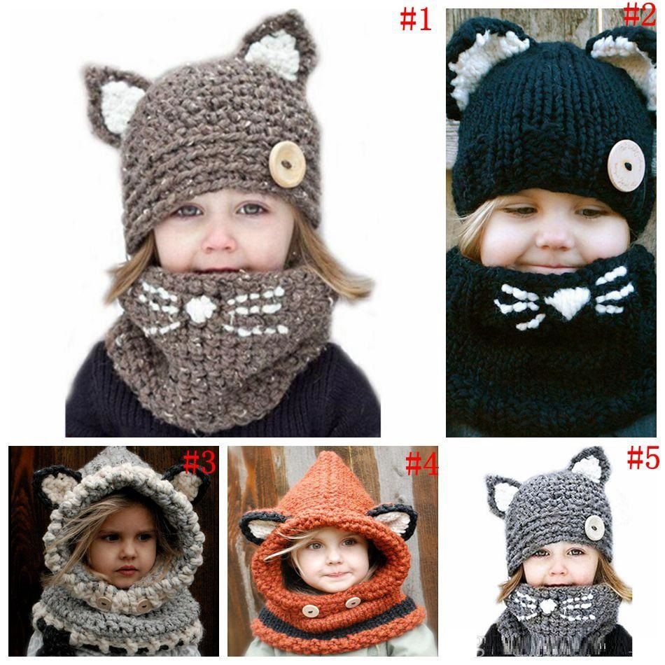 DH.M Unisex Baby Woolen Yarn Knitted Hat Fox Toddler Wool Beanie Warm Cap